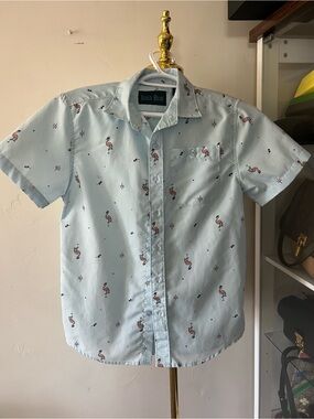 Boys Light Blue Flamingo Print Short-Sleeve Shirt